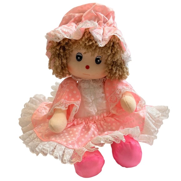 Poter Other - Vintage Poter 1986 Musical Doll Wind Up Moving Neck Pink Polka Dot Lace Toy Kids